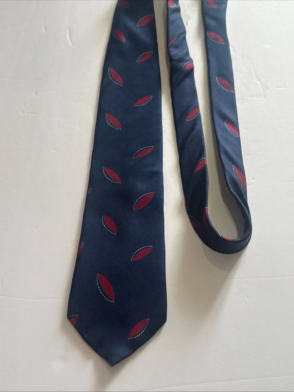 Fendi Navy Silk Tie with Red Leaf Motif